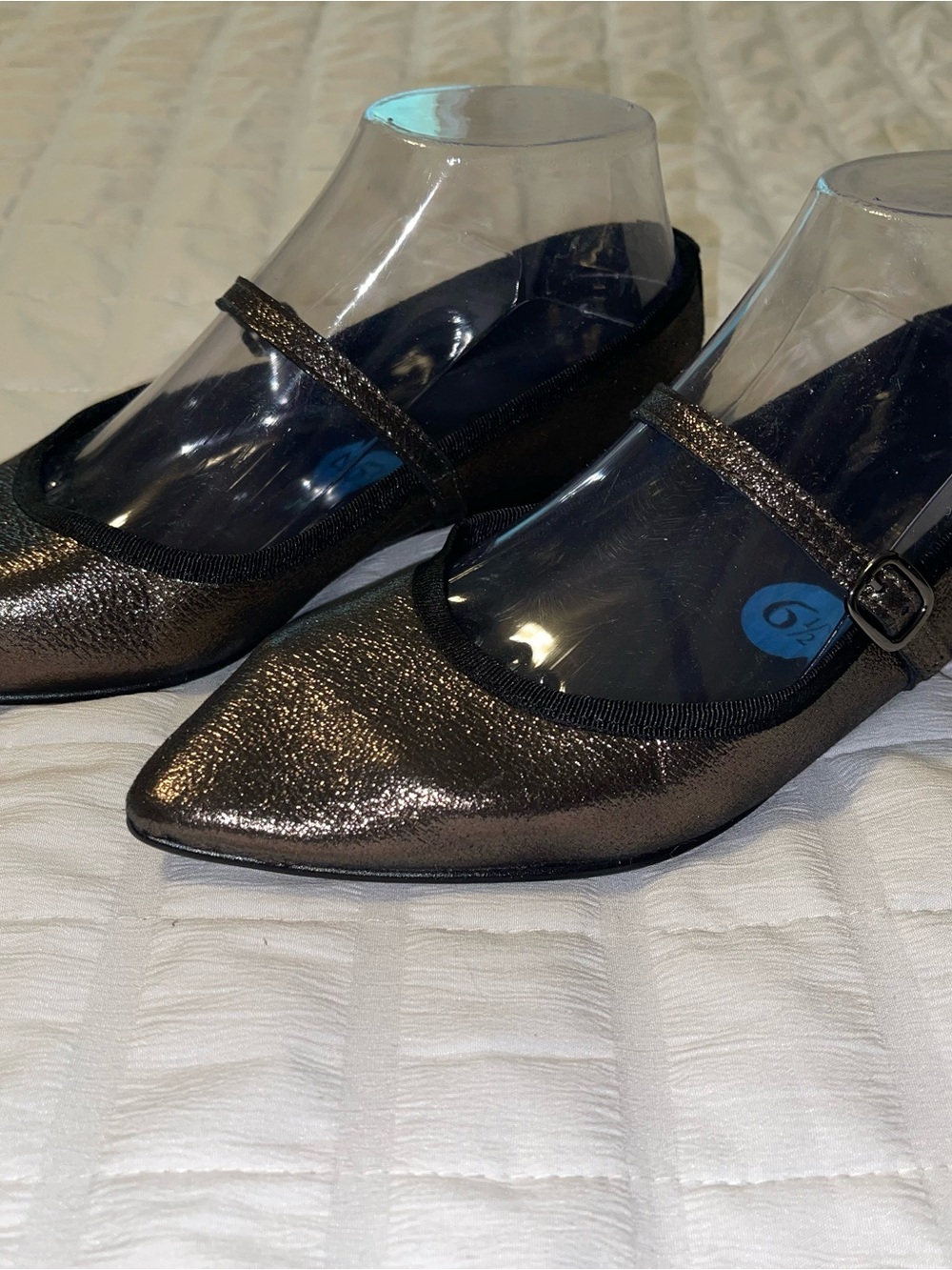 Maypol Pointed Mary Jane Flats in Metallic Bronze